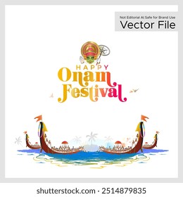 Feliz festival Onam. Fundo de corrida de barcos de cobra. Ilustração vetorial.