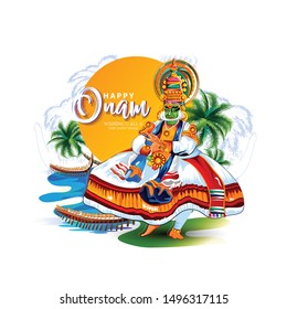 Happy Onam festival of South India Kerala  Kathakali Boat race
