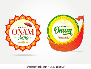 Happy Onam festival of South India Kerala, Symbol, Sign, banner, Poster, Tag, Sticker, Floral design, boat race, Vector, icon, Illustration, Umbrella, South Indian Festival celebration