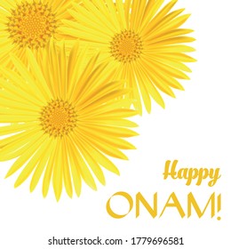 Happy Onam. Flower greetings for South Indian Festival Onam. Vector illustration.