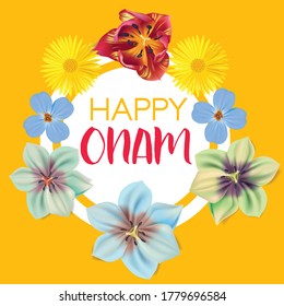 Happy Onam. Flower greetings for South Indian Festival Onam. Vector illustration.