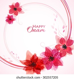 Happy Onam! Flower greetings for South Indian Festival Onam. Vector illustration