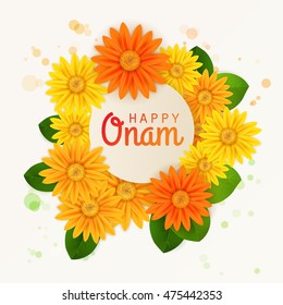 Happy Onam! Flower greetings for South Indian Festival Onam. Vector illustration