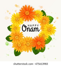 Happy Onam! Flower greetings for South Indian Festival Onam. Vector illustration
