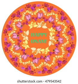 Happy Onam flower rangoli vector object .holiday decoration for Onam festival in Kerala. colorful rangoli.