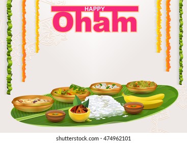 Happy Onam. Food for hindu festival in Kerala. Template vector illustration for greeting card