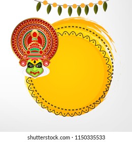 Happy Onam, Frame Design wih Kathakali Dancer Face.