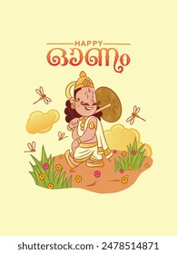 Happy Onam greeting design template with Cartoon Style  illustration of King Mahabali. Vector illustration Template.