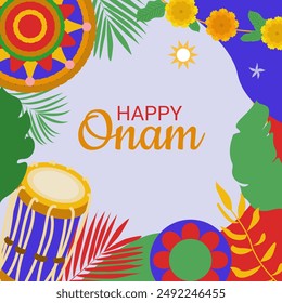 Happy Onam . Indian Kerala festival happy onam greetings background. Vector illustration