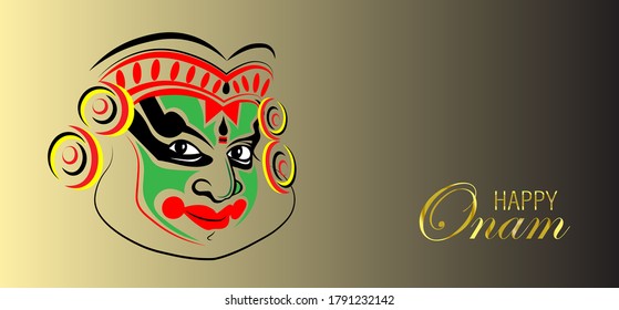 Happy Onam. Kathakali Abstract Face Design or makeup hand drown minimum lines