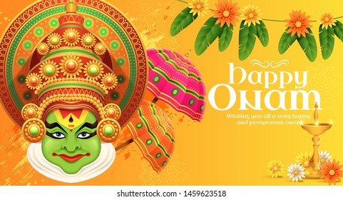 Happy Onam Kathakali Illustration Marigold Umbrella Stock Vector ...