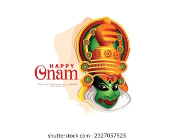 happy onam with kathakali and Kerala boat race, use for poster, leaflet , banner