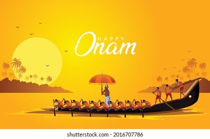 happy onam Kerala boat race competition. vector illustration design