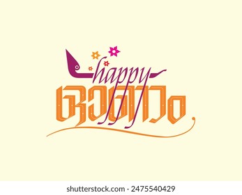 Happy Onam Logo Unit or Typography with Illustration of boat. Vector Design for sales promotion during the season.