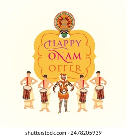 Happy Onam Logo Unit or Typography. Vector Design for sales promotion during the season. Onam Written in Malayalam.