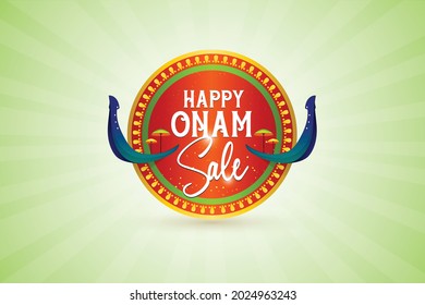 Happy Onam Sale offer Logo, Symbol, Sign, banner, Poster, Tag, Sticker, Floral design . boat race, Vector, icon, Illustration, Umbrella, South Indian Festival celebration.