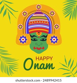 Happy Onam social media story feed mockup template. Indian Kerala festival happy onam greetings background. Vector illustration
