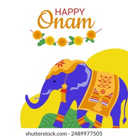Happy Onam social media story feed mockup template. Indian Kerala festival happy onam greetings background. Vector illustration