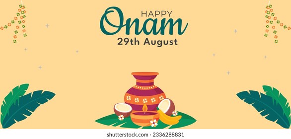 Happy onam south Indian Kerala festival with kathakali and Kerala boat race, use for poster, leaflet , banner. vector illustration design