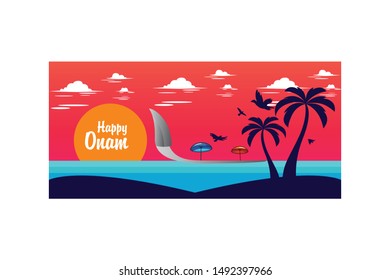 Happy Onam Sunset Background Design