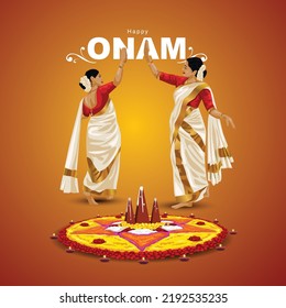 happy onam thiruvathira, a traditional dance from Kerala. vector illustration	