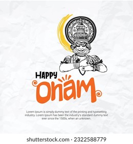 Happy Onam Typographic Illustration with Kathakali Illustration