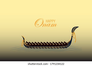 Happy Onam. Vallam Kali A Boat Race Illustration In Minimal Design