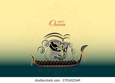 Happy Onam. Vallam Kali A Boat Race Illustration In Minimal Design