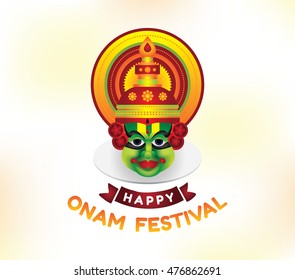Happy Onam. Vector background. Traditional festival in Kerala, South India. Onam illustration with typography. Usable as greeting card, poster, sale banner.