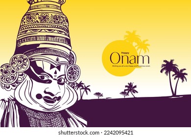 Happy Onam vector illustration hand drawn art south Indian festival kerala 