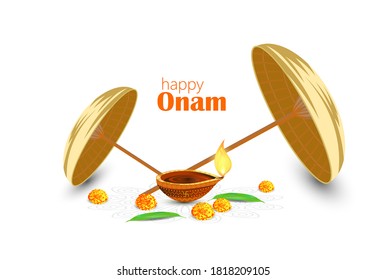 Happy Onam a very famous south indian festival of India. Kathakali face vector design a classical dance of Kerala India