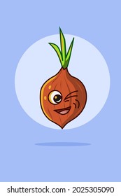 Happy onion blinks hand drawing vector illustration 