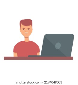 Happy online boy icon cartoon vector. Computer kid. Internet school