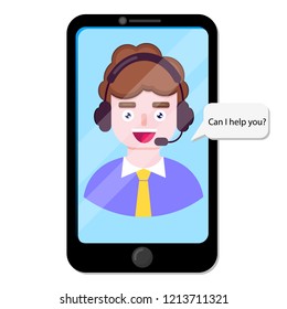 Happy online operator chart with client.Support service bot