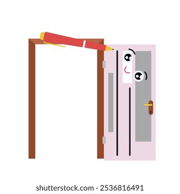 Happy open check, check as the open door. Vector simple color flat illustration.