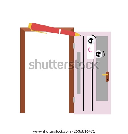 Happy open check, check as the open door. Vector simple color flat illustration.