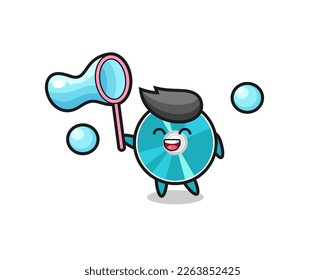 happy optical disc cartoon playing soap bubble , cute style design for t shirt, sticker, logo element