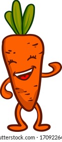 Happy orange carrot, illustration, vector on white background