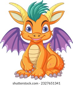 Happy orange cartoon dragon smiling illustration
