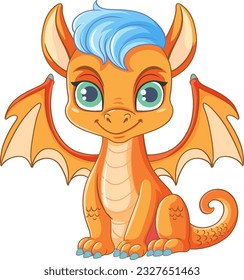 Happy orange cartoon dragon smiling illustration