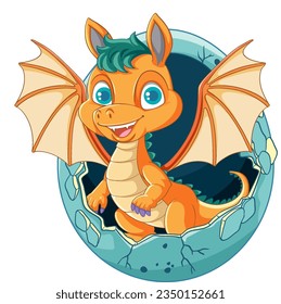 Happy orange cartoon dragon smiling illustration