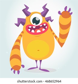 Happy orange cartoon monster. Vector Halloween monster isolated 