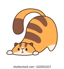 Happy orange cat playing cartoon illustration. Funny pet with cute face playing and having fun on white background. Home, domestic animal concept