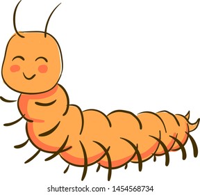 Happy orange centipede, illustration, vector on white background.