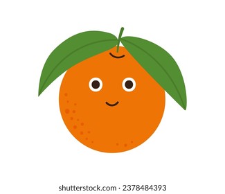 Happy orange character. Cute funny fruit smiling face emotion. Baby citrus. Vector illustration