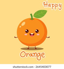 Happy Orange Character Illustration, Fun Food Art, Playful Design, Bright Background, Graphic Cartoon Style