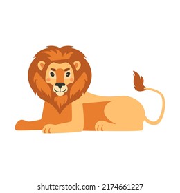 Happy orange colored feline animal walking, lying, jumping, sitting and roaring. Cute cartoon lion vector illustration. Wild animal, king concept