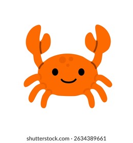Caranguejo laranja feliz com garras levantadas e uma expressão alegre, adequada para o conteúdo marinho das crianças e decoração