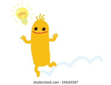 Happy orange creature, having great idea