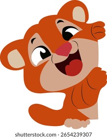 Feliz Laranja Cub Peeking Corner mão desenhada